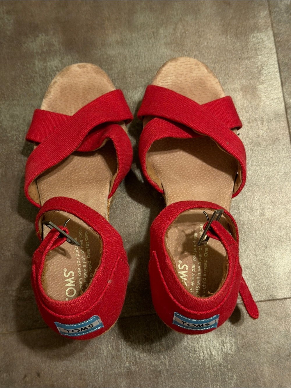TOMS Red Canvas Crisscross Ankle-Strap Sandals
